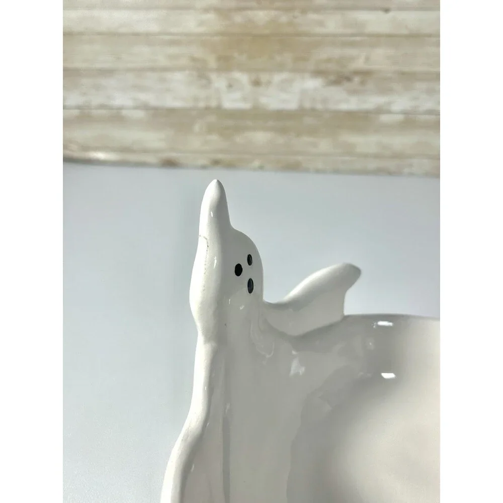 Haunted Manor White Ceramic Ghost Candy Bowl Dish Halloween Home Decor